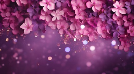Obraz premium Abstract purple and pink lilac flower petals flying in the air. Summer minimal floral background.