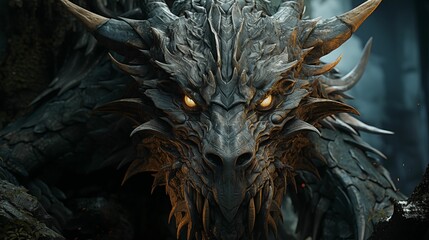 Image of a dragon's face in a medieval setting.