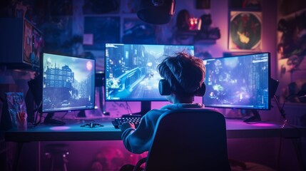 Image of a gamer boy fully immersed in a gaming session.