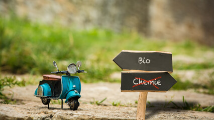 Signposts the direct way to Bio versus Chemistry - obrazy, fototapety, plakaty