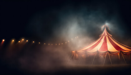 Circus tent with lights garland in night park ,concept carnival - Powered by Adobe