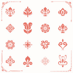 Vintage set of vector pink elements. Elements for backgrounds. Classic patterns. Set of vintage patterns