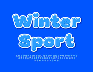 Vector artistic sign Winter Sport. Blue Glossy Font. Modern Alphabet Letters and Numbers set