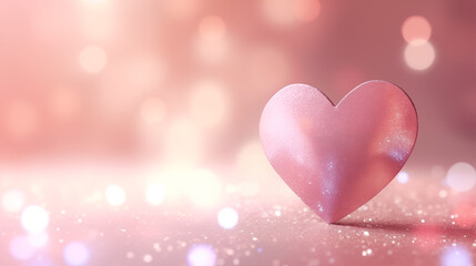 Valentine's Day concept. one pink heart bright love on a sweet bokeh background with soft sparkles. Generative ai - obrazy, fototapety, plakaty