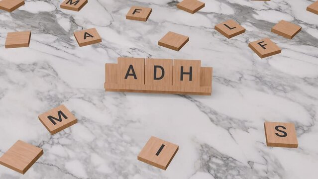 ADH word written on scrabble