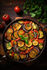 Ratatouille france food on wooden table . French cuisine - 686147236