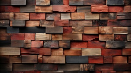 Rustic Elegance: A Tapestry of Richly Hued Wooden Blocks in a Multicolored Wall Design