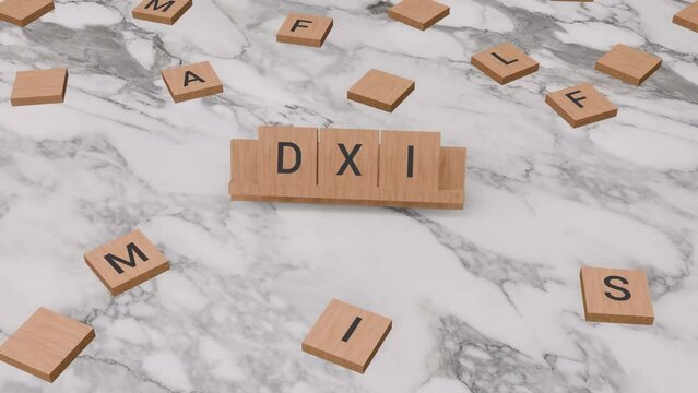 DXI word written on scrabble