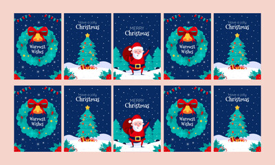 happy merry christmas social media stories vector flat design