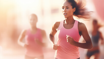 Women's race in pink sports uniform world cancer day concept