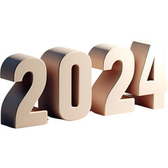 2024, 3d, gold, symbol, celebration, illustration, golden, number, design, holiday, calendar, metal, new year