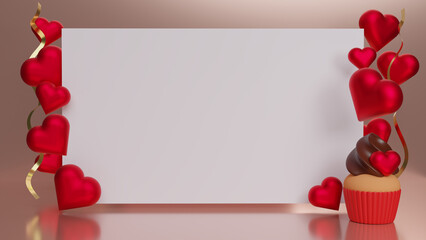 Valentine's Day Postcard 3D render, romantic, heart, love, celebration