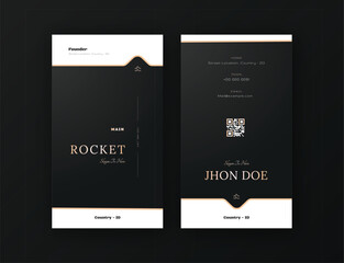 Vector elegant, luxury vertical business card editable template, professional black white and gold card name  with qr code