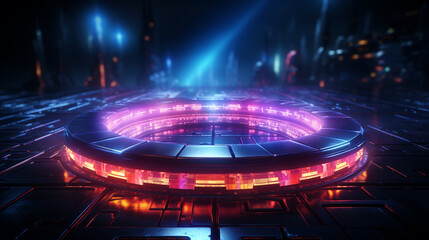 Digital geometry round with a neon lights.