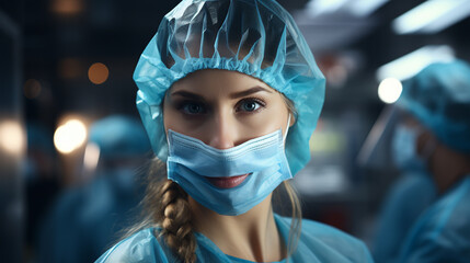 Female surgeon in a medical mask.