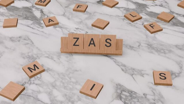 ZAS word written on scrabble