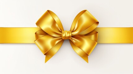 yellow ribbon and bow with gold isolated against white background
