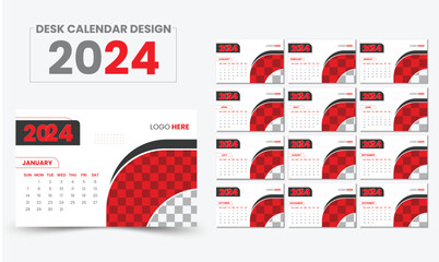 Vector layout of a desk simple calendar. Creative desk calendar design 2024 template
