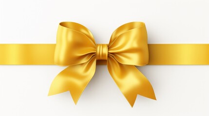 yellow ribbon and bow with gold isolated against white background