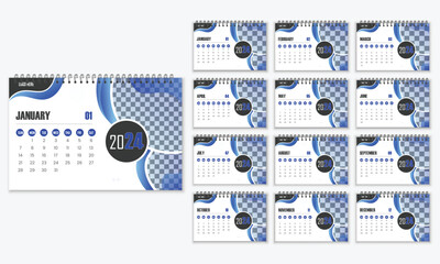 modern simple desk calendar design for 2024. calendar design template with abstract shapes.