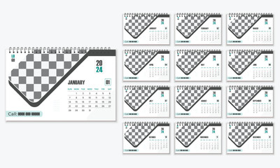 Set of 2024 Calendar Planner Template. 2024 geometric desk calendar design template