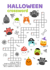 Halloween crossword. English words. Educational puzzle game for kids. Cartoon, vector