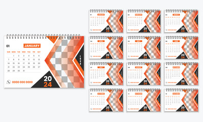 Modern desk calendar design for 2024. Corporate or business calendar. 