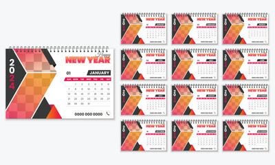 Monthly calendar template for 2024 year. Desktop planner in simple clean style. 