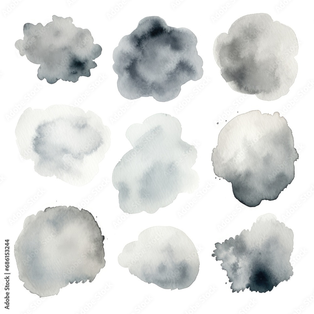 Poster set of watercolor paint stains blobs and splashes on white