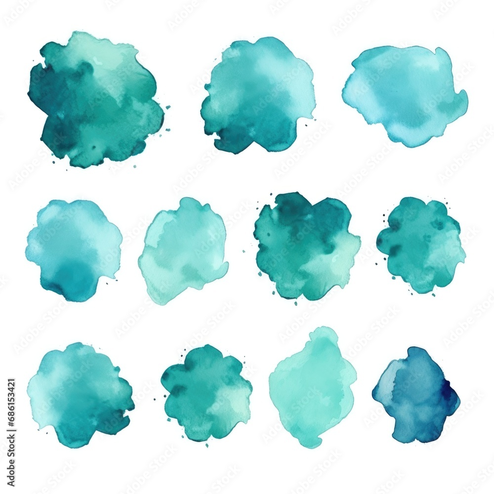Poster set of watercolor paint stains blobs and splashes on white