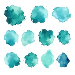 Set of watercolor paint stains blobs and splashes on white