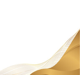 Abstract shiny color gold wave design element on transparent background.