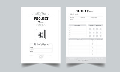 Project planner template. Set of minimalist Project Planners. Printable project planner template design with cover page layout template
