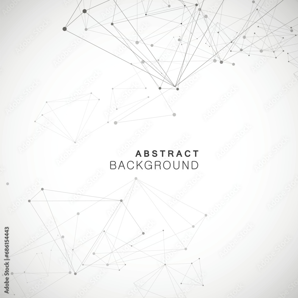 Poster Network science polygonal triangle. Digital node tech connection. Polygon space element. Geometric wallpaper line background