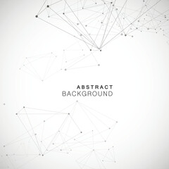 Network science polygonal triangle. Digital node tech connection. Polygon space element. Geometric wallpaper line background