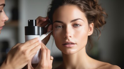 Obraz na płótnie Canvas Cream on face woman beauty healthy skin close up portrait