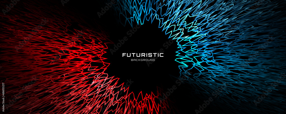 Wall mural 3D blue red techno abstract background overlap layer on dark space with glowing roughen shape decoration. Modern graphic design element lines style concept for web banner, flyer card or brochure cover