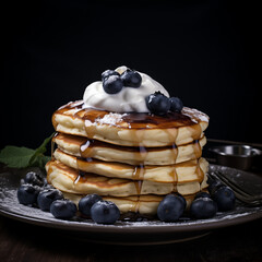 Stack of Blueberry Pancakes with Whipped Cream