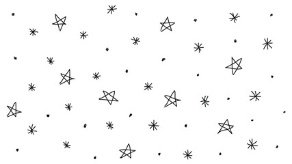 Hand Drawn Snowflakes and Stars Background. Seasonal winter concept vector illustration