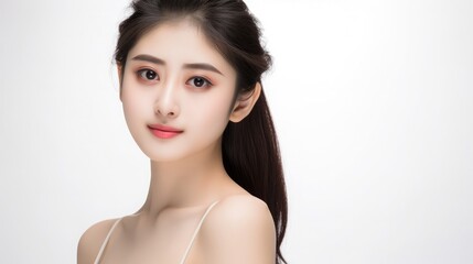Naklejka premium Photo asian woman short hair with perfect clean fresh skin cute female model with natural
