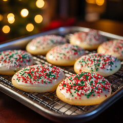 Christmas Sugar Cookies with Frosting and Sprinkles
