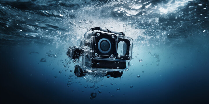 waterproof sports camera plunging into the deep