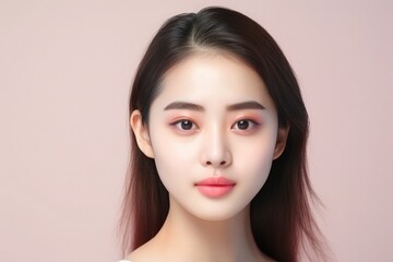 Fototapeta premium Photo asian woman short hair with perfect clean fresh skin cute female model with natural