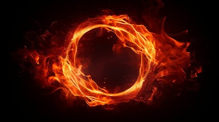 Burning flames forming a circle on a black background.