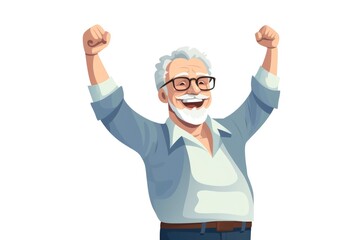 Obraz premium Very happy elderly man rejoices at a successful project on white background