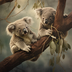 Koalas are hanging on a branch.