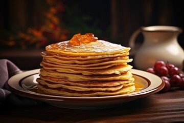 Stack of pancakes with jam