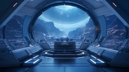 An image of the interior of a spaceship with a breathtaking view.