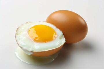 A boiled egg displayed on a plain white background