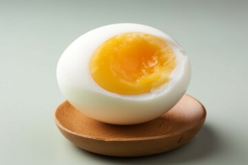 A boiled egg displayed on a plain white background